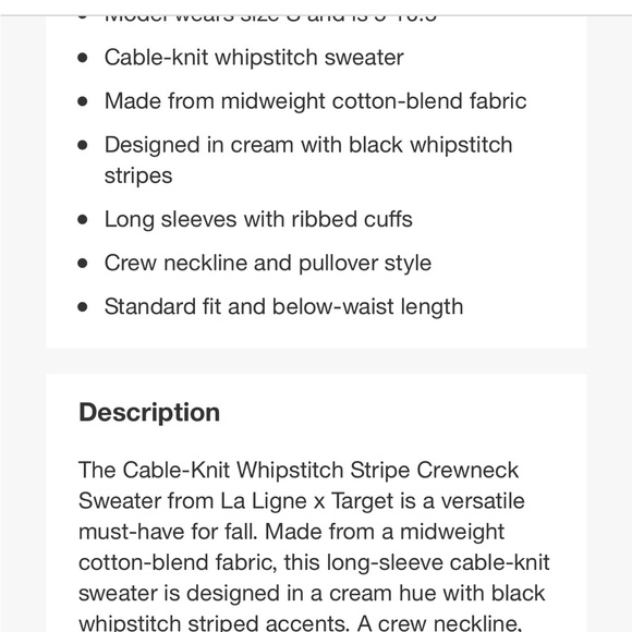 Women’s Size SMALL Cableknit Whipstich Stripe Crewneck Sweater La LigNE … - Picture 8 of 8